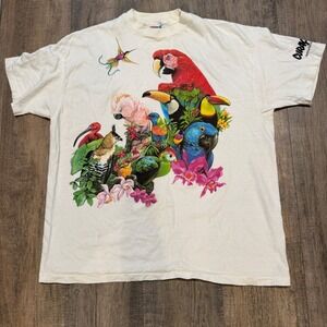 Vintage Curacao Netherlands Antilles Birds‎ Graphic Tourist T-Shirt Colorful XL